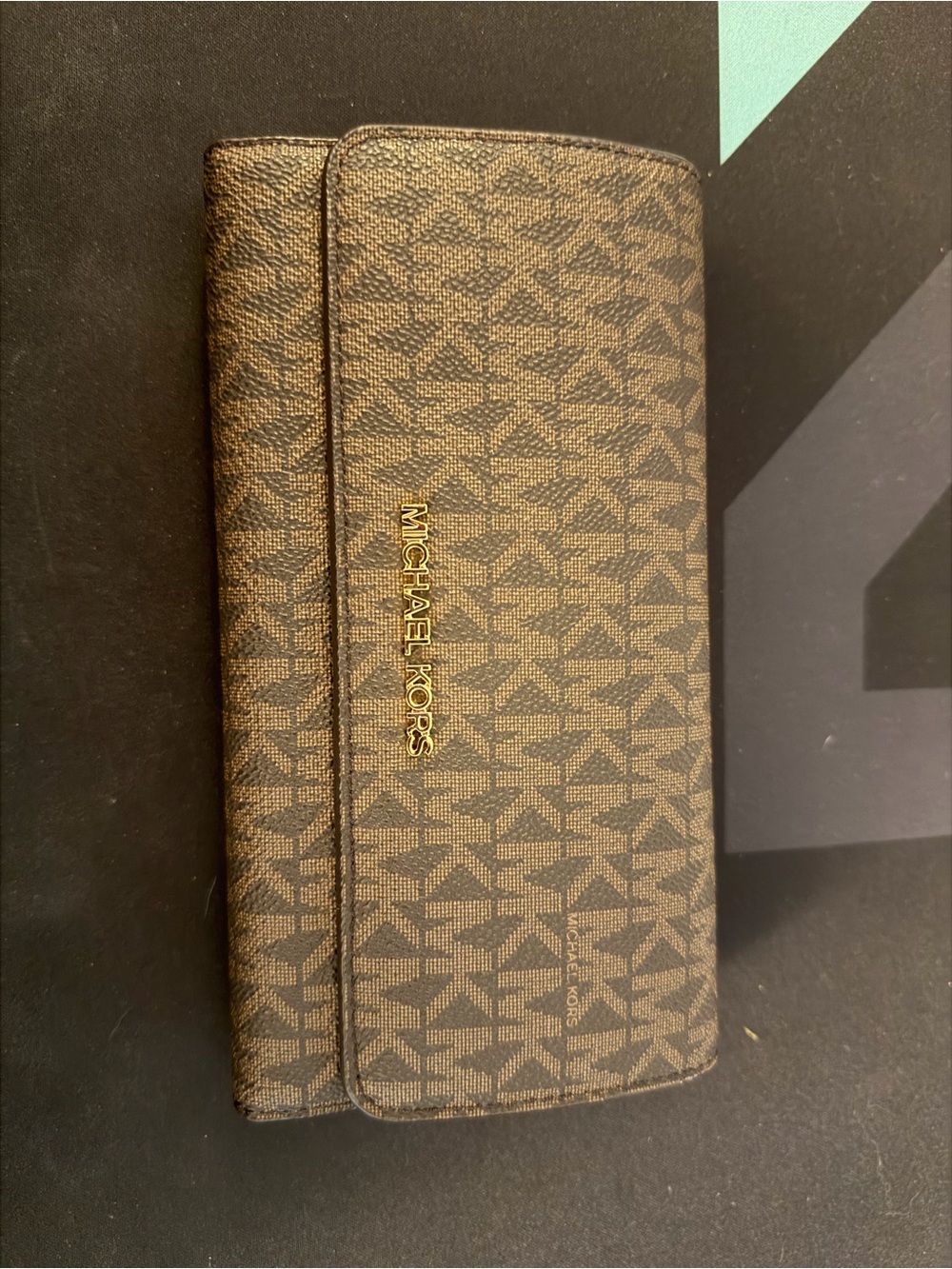 Michael Kors Brown Logo Jet Set Tri-fold Wallet with Gold Logo